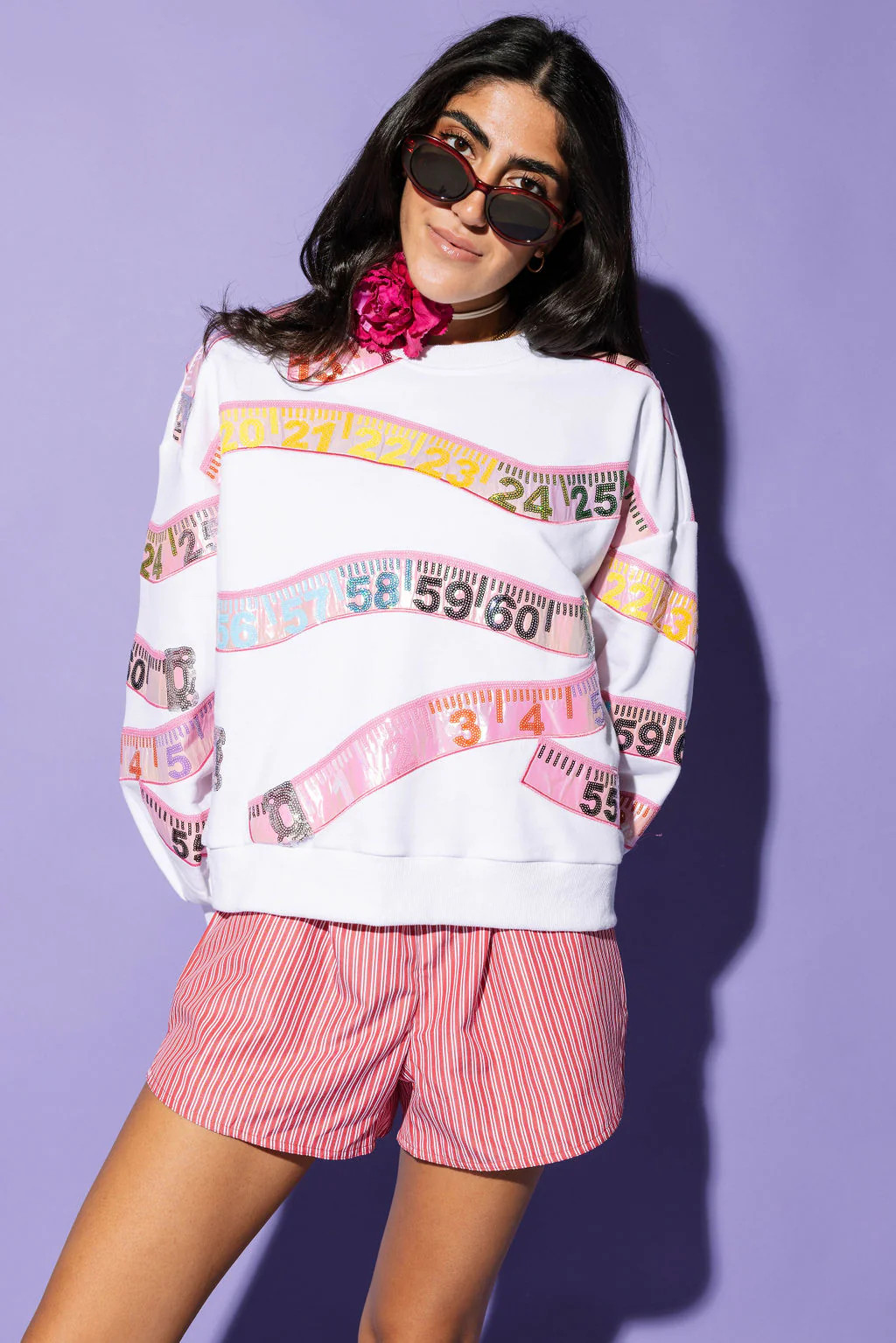 White Measuring Tape Sweatshirt | Queen of Sparkles