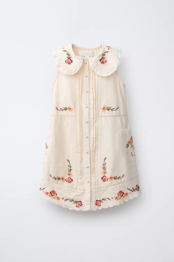 EMBROIDERED PETER PAN COLLAR DRESS | Zara US