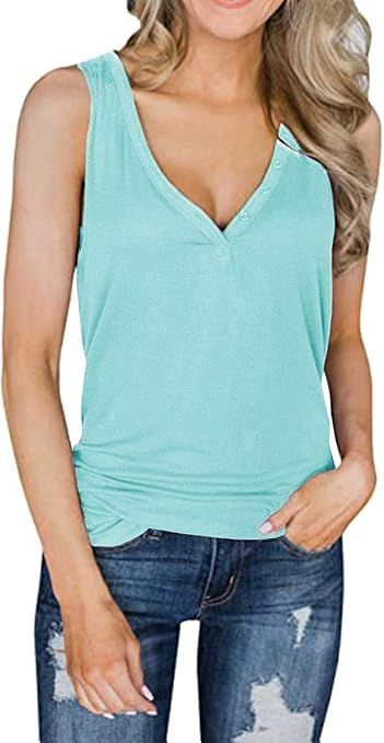 Yidarton Women’s Cotton Tank Tops V Neck Ribbed Knit Shirts Sleeveless Tunic Tops Blouse Summer | Amazon (US)