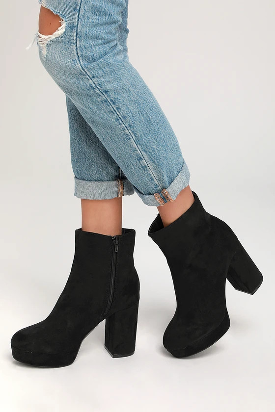 Layne Black Suede Platform Ankle Booties | Lulus (US)