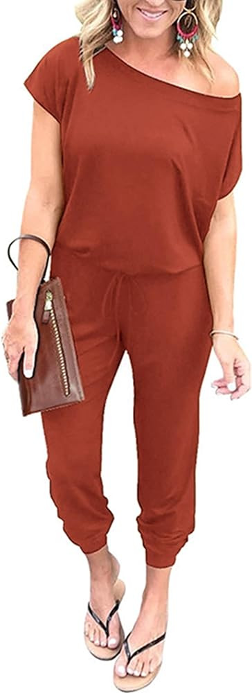 Pretty Garden Womens Summer Casual Off Shoulder Loose Jumpsuit Rompers | Amazon (US)