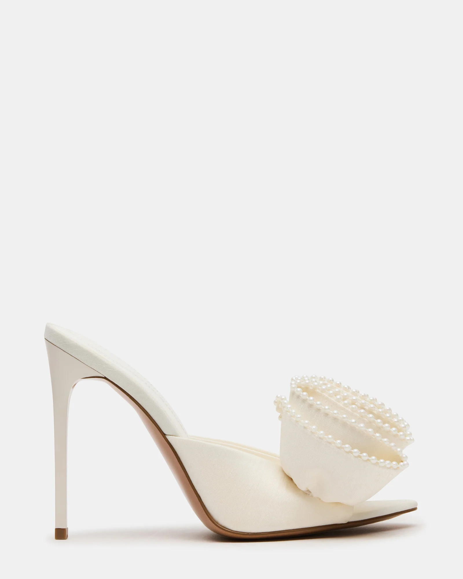 AFFINITY Pearl Ivory Satin Pointed-Toe Stiletto Mule Women's Heel | Steve Madden (US)