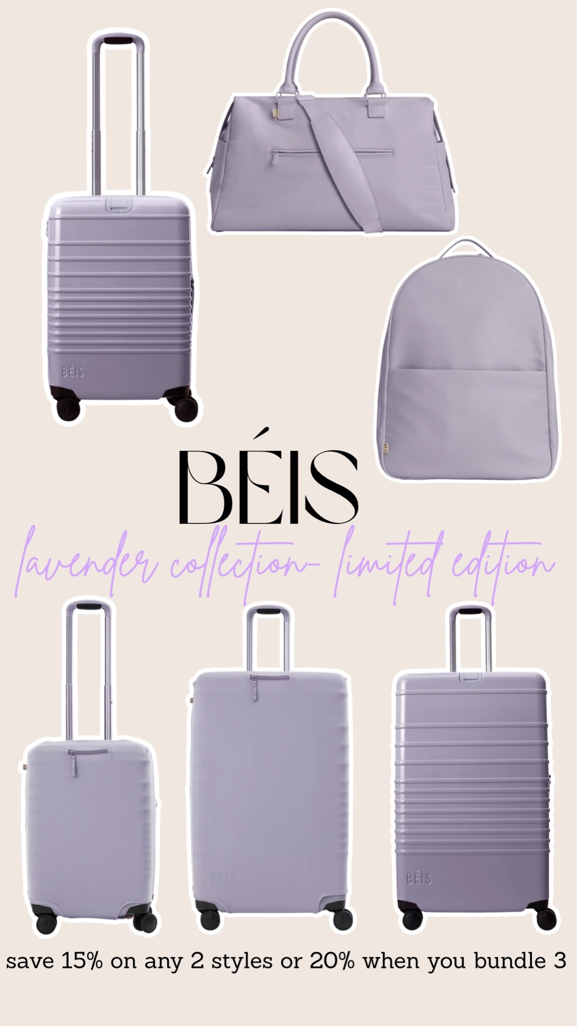Shop the limited edition lavender collection from BEIS!! Such a cute color & it’s leaving soon. Buy more , save more!! 

#LTKWorkwear #LTKItBag #LTKTravel