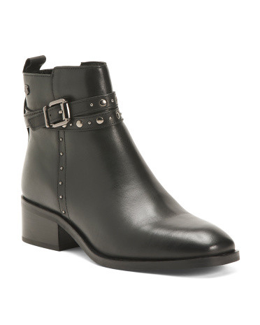 Leather Ankle Top 2 Straps And Side Buckle Booties For Women | TJ Maxx