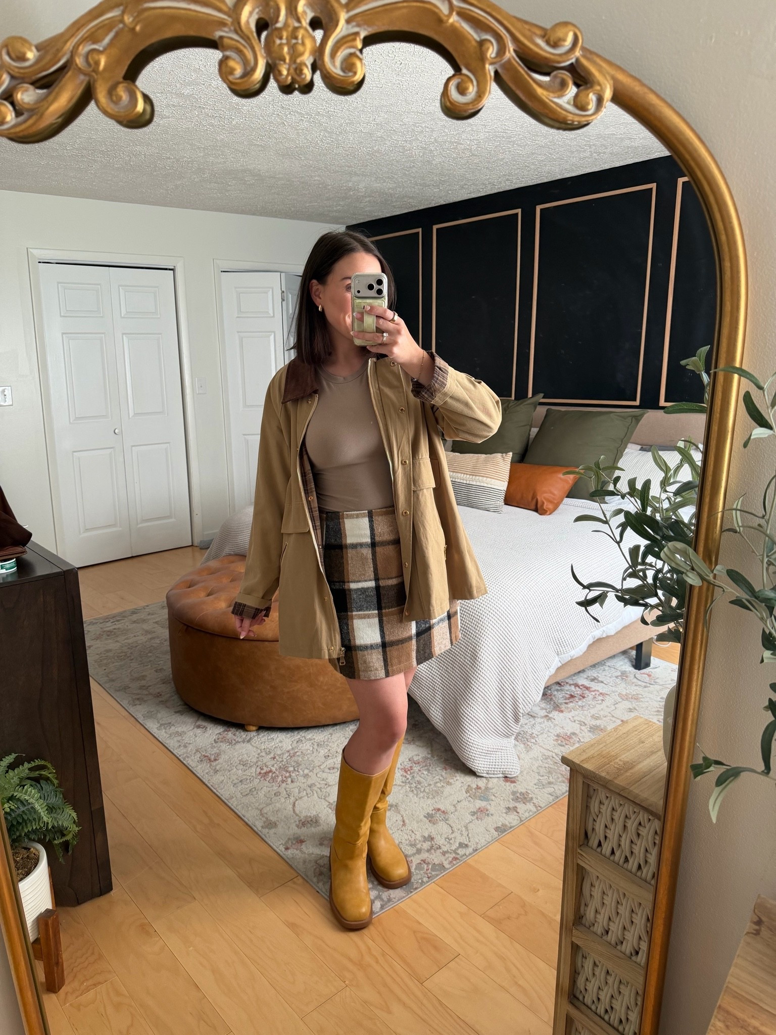 The perfect elevated Fall boots outfit - Frye boot look for less 👢💛

Styled with a barn jacket, yellow boots, plaid skirt, Abercrombie tee!

#LTKootd #LTKmomlife #LTKTall