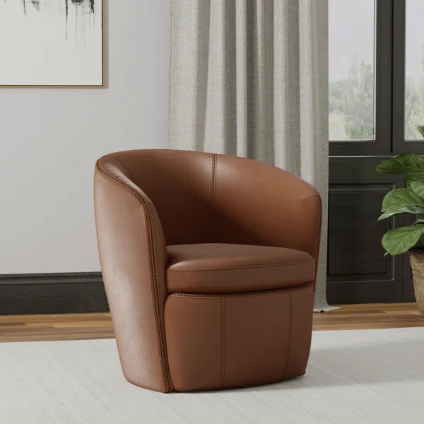 Azurdee Top Grain 100% Genuine Italian Leather Swivel Barrel Chair | Wayfair North America