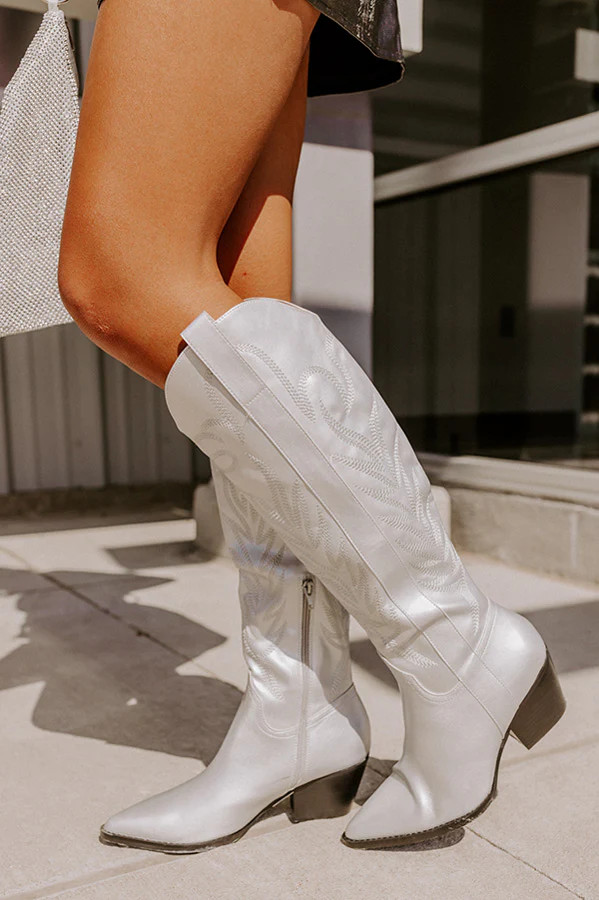 The Harris Faux Leather Cowboy Boot in Silver | Impressions Online Boutique