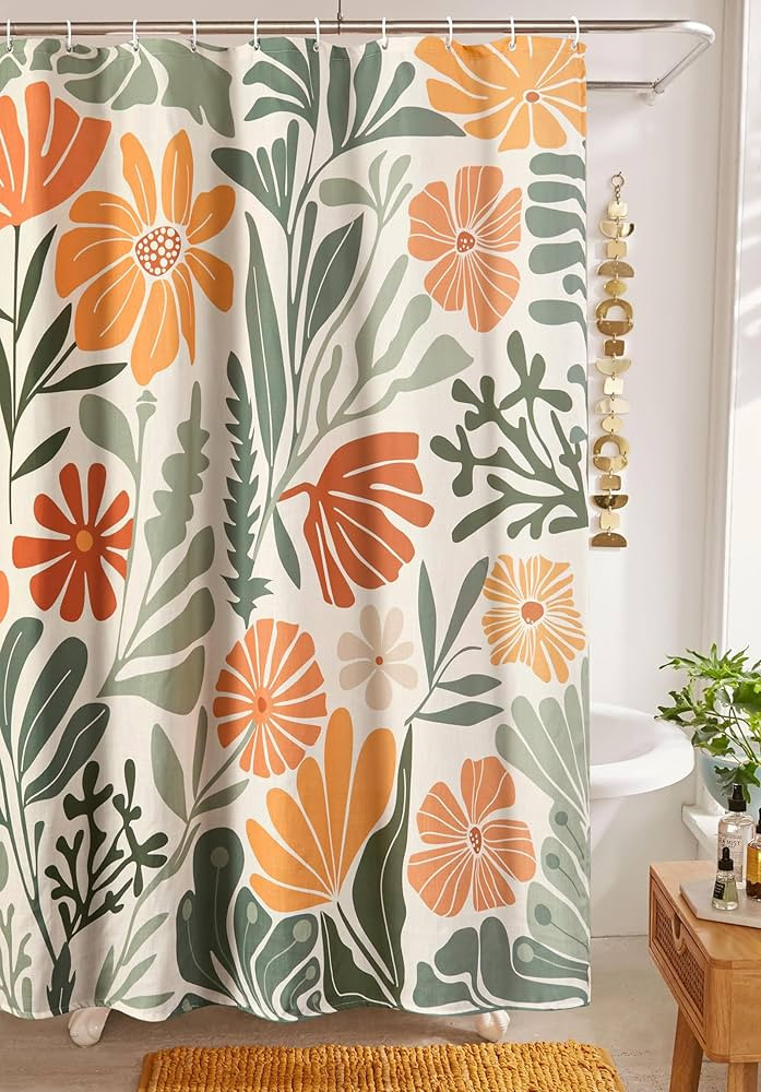 RoomTalks Cute Colorful Floral Faux Linen Shower Curtain for Funky Aesthetic Bathroom Decor - Hea... | Amazon (US)