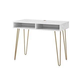 Novogratz Athena White Marble Computer Desk with Storage (Metal/Laminate - Gold - Metal - Transition | Bed Bath & Beyond