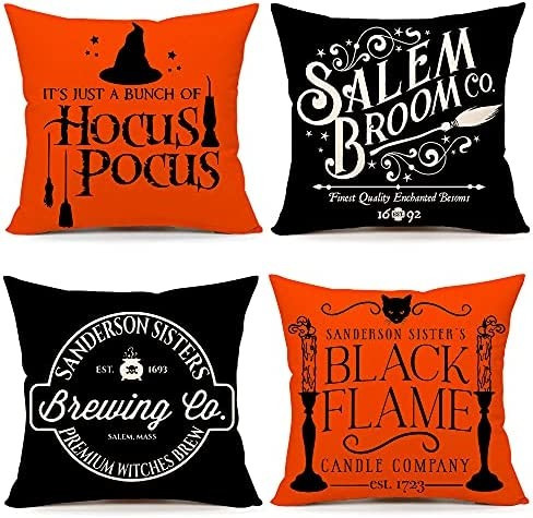 4TH Emotion Halloween Decor Pillow Covers 18x18 Set of 4 Halloween Decorations Hocus Pocus Farmho... | Amazon (US)