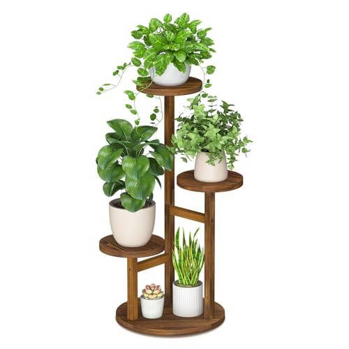 iDavosic.ly 3 Tier Plant Stand Indoor, Tiered Corner Wood Multiple Flower Holder Shelf, Tall Orchid Display Rack for Patio Porch Living Room Balcony Outdoor, Brown | Amazon (US)