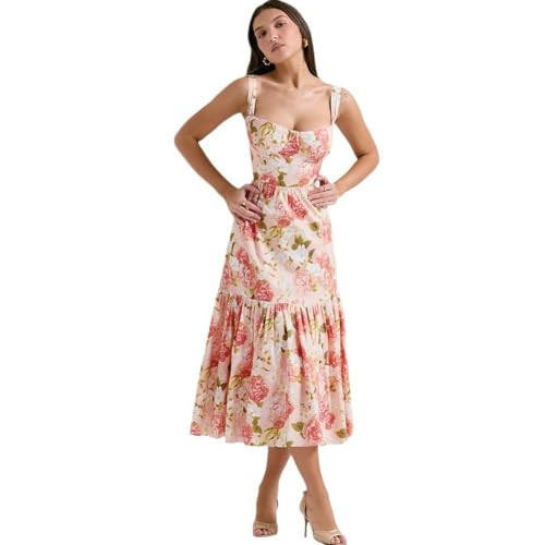 Coquette Floral Corset Dress with Basque Waist, Milkmaid Style (US 8, Rose) | Amazon (US)