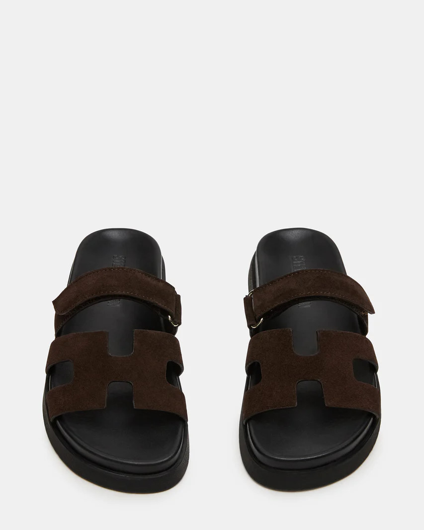 MAYVEN Chocolate Brown Suede Flatform Slide Women's Sandal | Steve Madden (US)