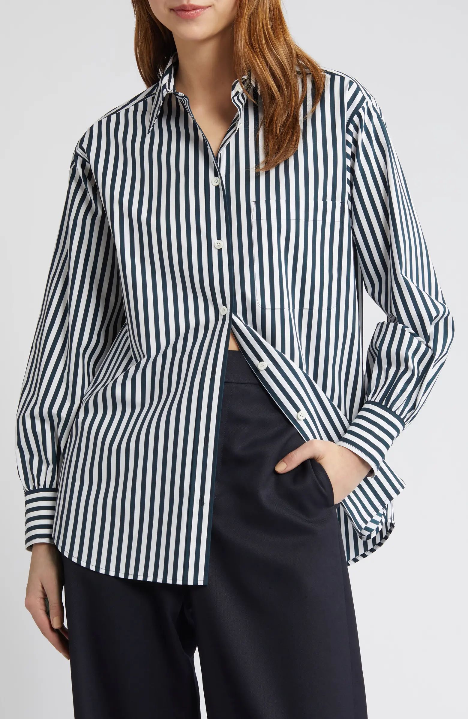 Oversize Stripe Pocket Organic Cotton Shirt | Nordstrom