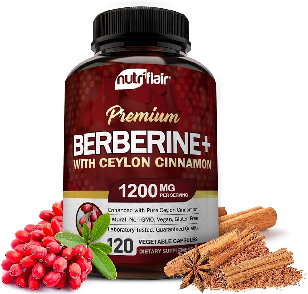 NutriFlair Premium Berberine HCL 1200mg, 120 Capsules - Plus Pure True Ceylon Cinnamon, Berberine... | Amazon (US)