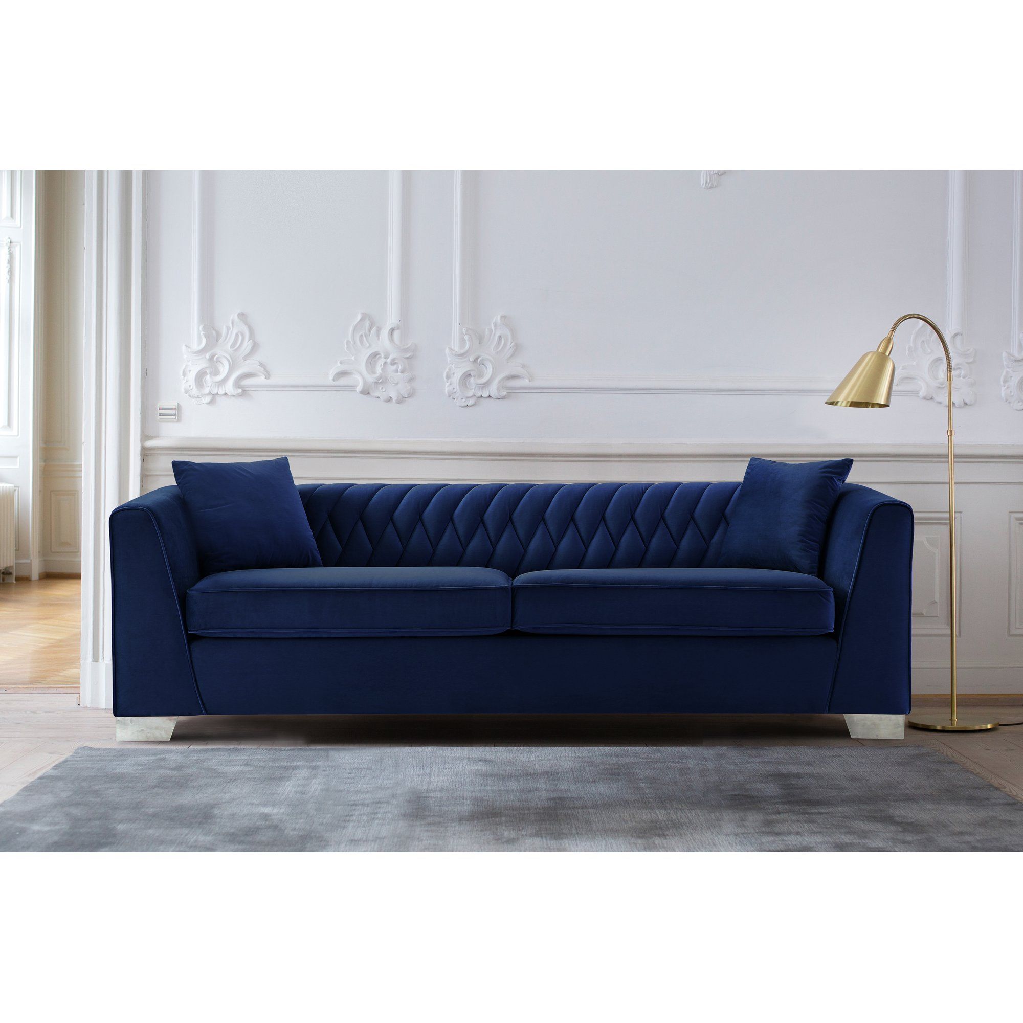 Cambridge Contemporary Sofa in Brushed Stainless Steel and Blue Velvet | Walmart (US)