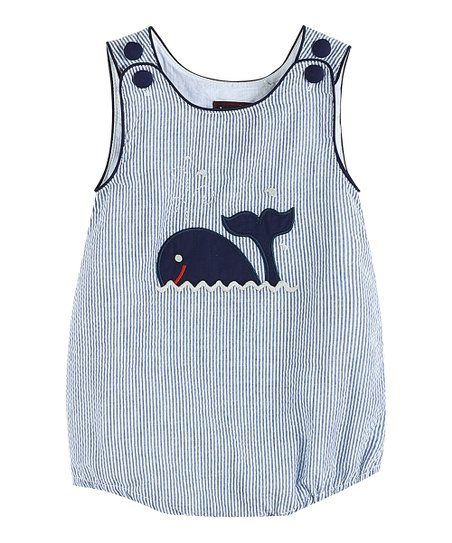 Dark Blue Seersucker Whale-Embroidered Bubble Bodysuit - Infant & Toddler | Zulily