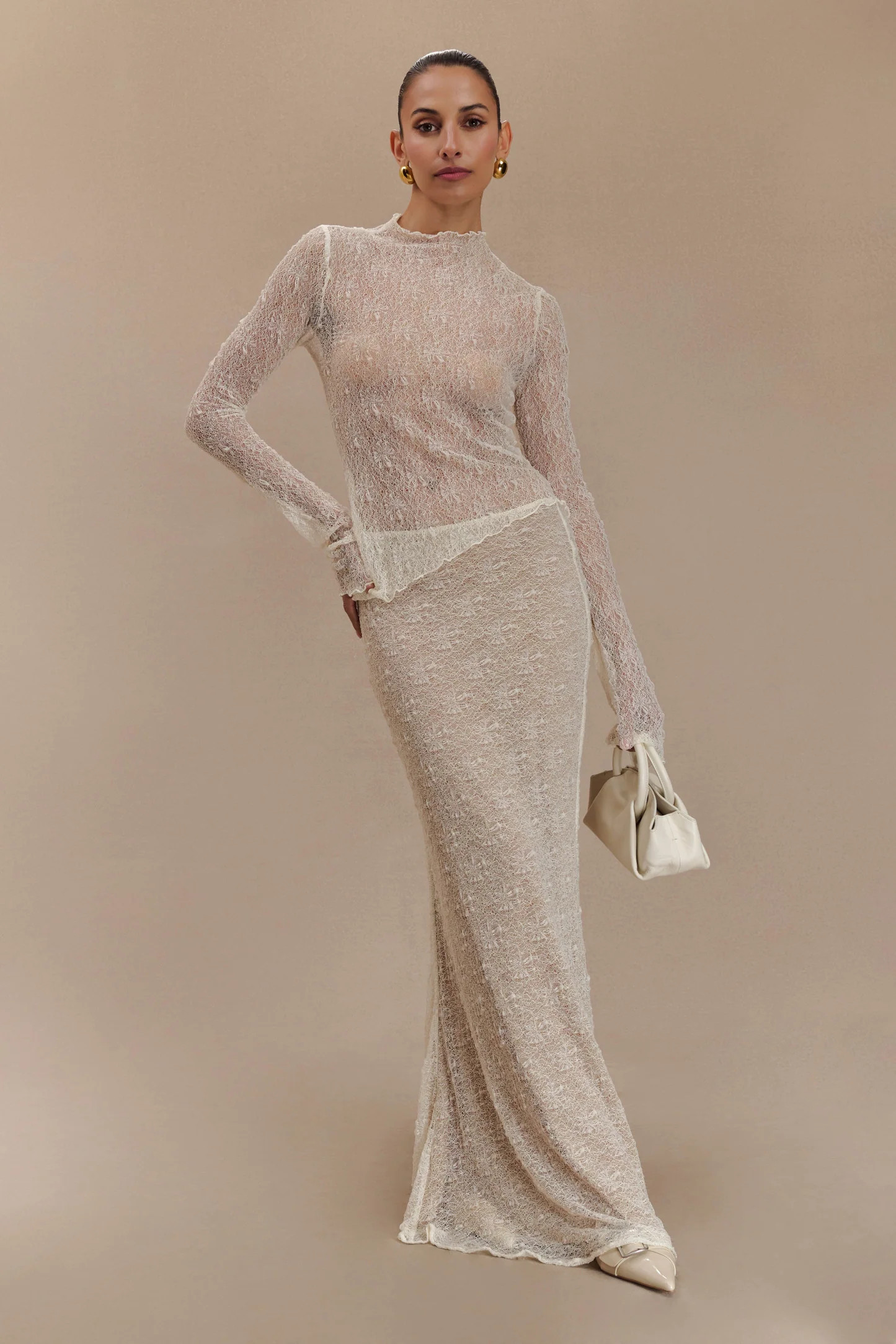 Sheer Lace Maxi Skirt - Ivory | MESHKI US