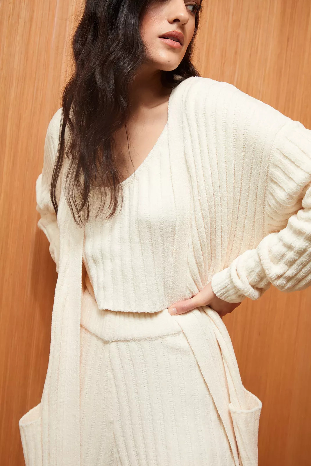 Ribbed Chenille Cardigan and Wide Leg Pants 3pc Set | Nasty Gal (US)