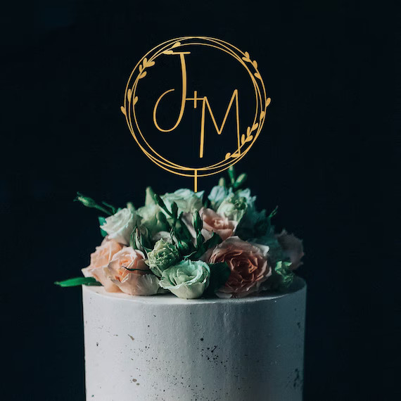 Gold Monogram Wedding Cake Topper Personalizedcustom Initials | Etsy | Etsy (US)