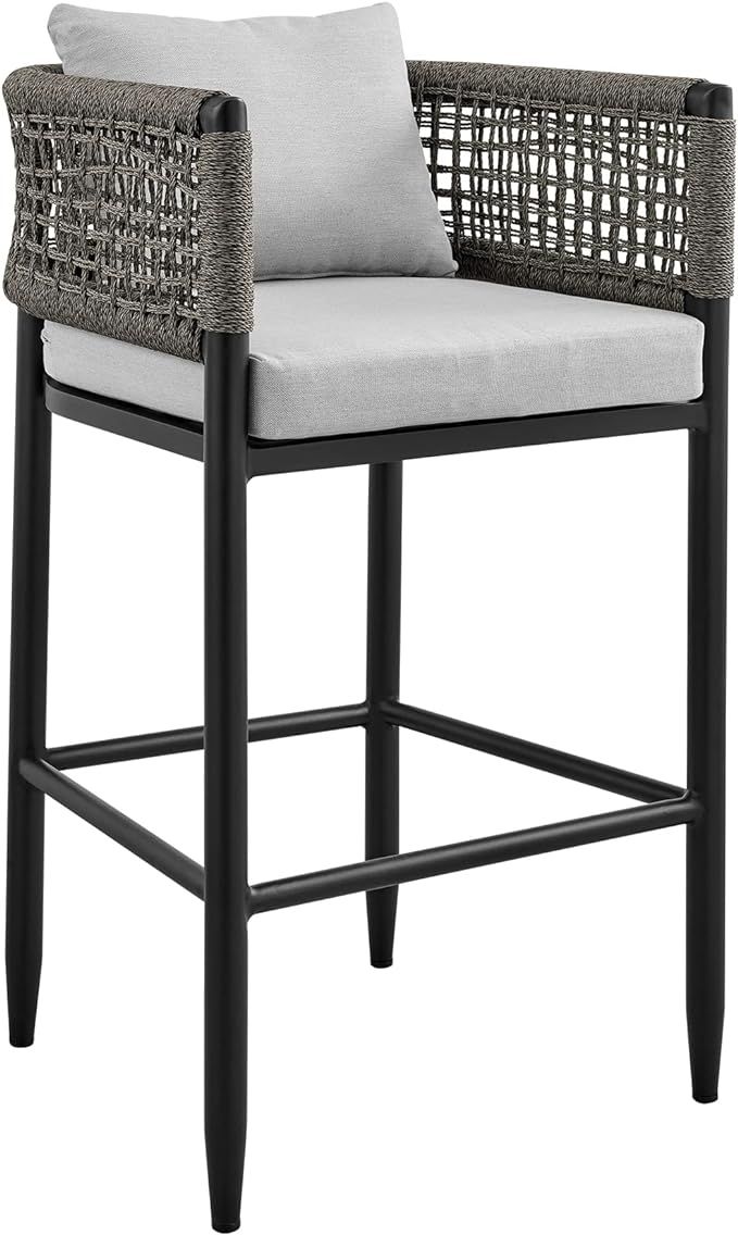 Felicia Outdoor Patio Counter Height Bar Stool in Aluminum with Grey Rope and Cushions | Amazon (US)