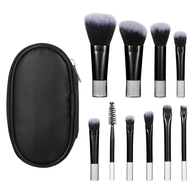 10 Pcs Mini Travel Makeup Brush Set With Pouch Black Portable Travel Size Makeup Brushes Professi... | Amazon (US)