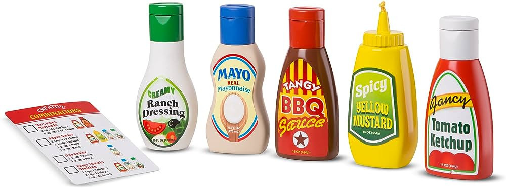 Melissa & Doug 5-Piece Favorite Condiments Play Food Set - Play Ketchup and Mustard Bottles, Pret... | Amazon (US)