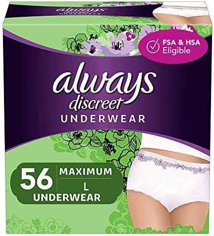 Always Discreet Incontinence & Postpartum Incontinence Underwear for Women, Large, Maximum Protec... | Amazon (US)