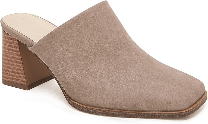 Trish Lucia Womens Chunky Stacked Heel Mules Closed Square Toe Heeled Slip on Clogs Casual Backle... | Amazon (US)