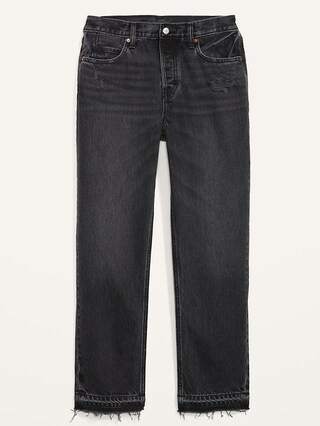 High-Waisted Button-Fly Slouchy Straight Black-Wash Cut-Off Non-Stretch Jeans for Women | Old Navy (US)