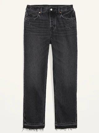High-Waisted Button-Fly Slouchy Straight Black-Wash Cut-Off Non-Stretch Jeans for Women | Old Navy (US)