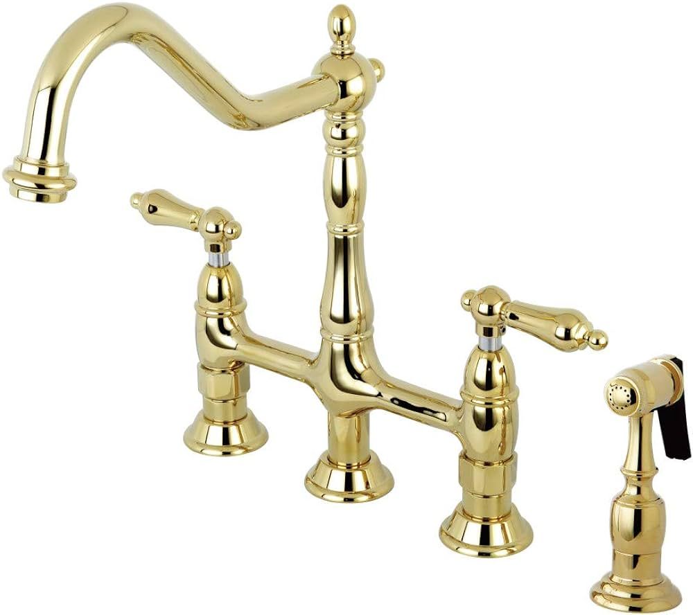Kingston Brass KS1272ALBS Heritage Kitchen Faucet with Brass Sprayer, 8-3/4-Inch, Polished Brass | Amazon (US)
