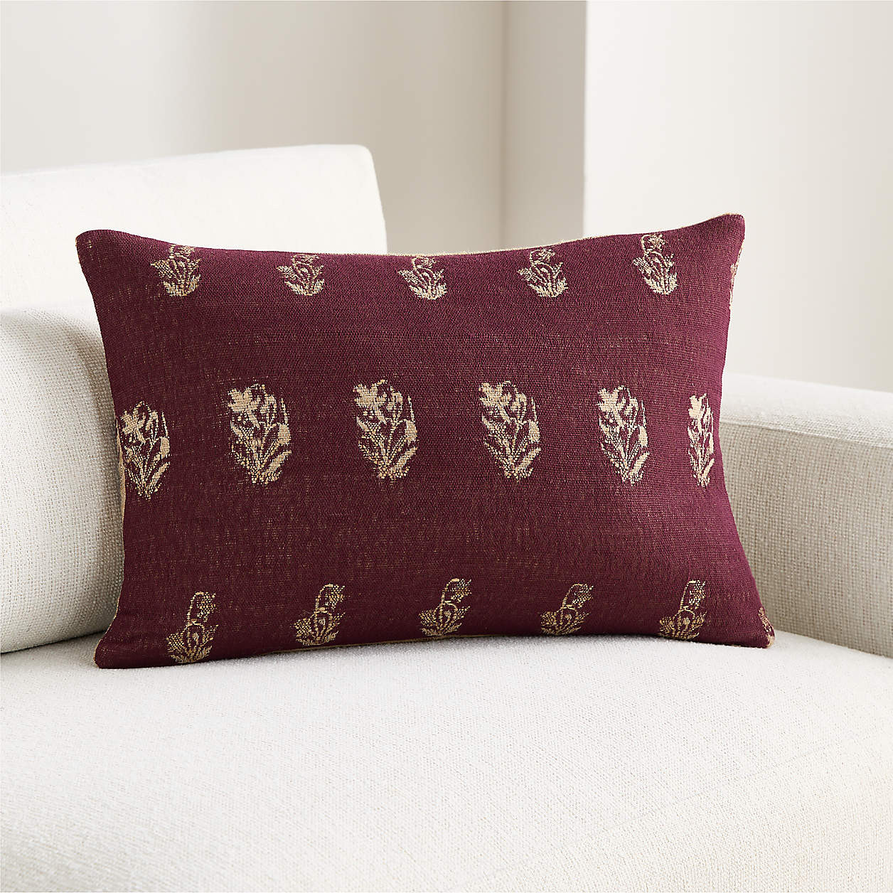 Ivy Cotton Silk Blend 22"x15" Deep Burgundy Throw Pillow Cover | Crate & Barrel | Crate & Barrel