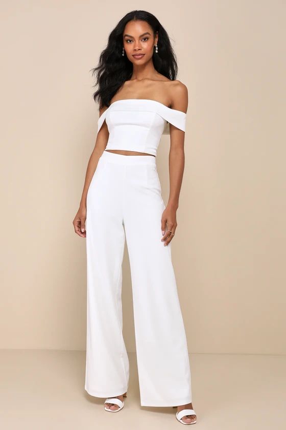 Exponentially Chic Ivory Off-the-Shoulder Two-Piece Jumpsuit | Lulus
