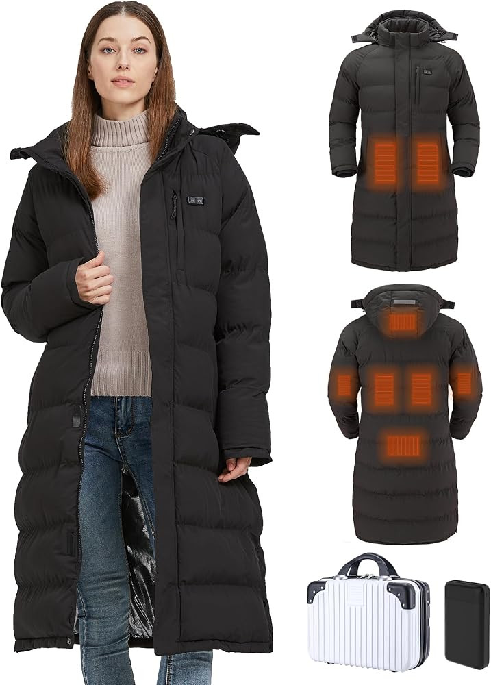 Heated Jackets for Women, Women’s Winter Long Black Heated Coat for Skiing Hunting, with Batter... | Amazon (US)