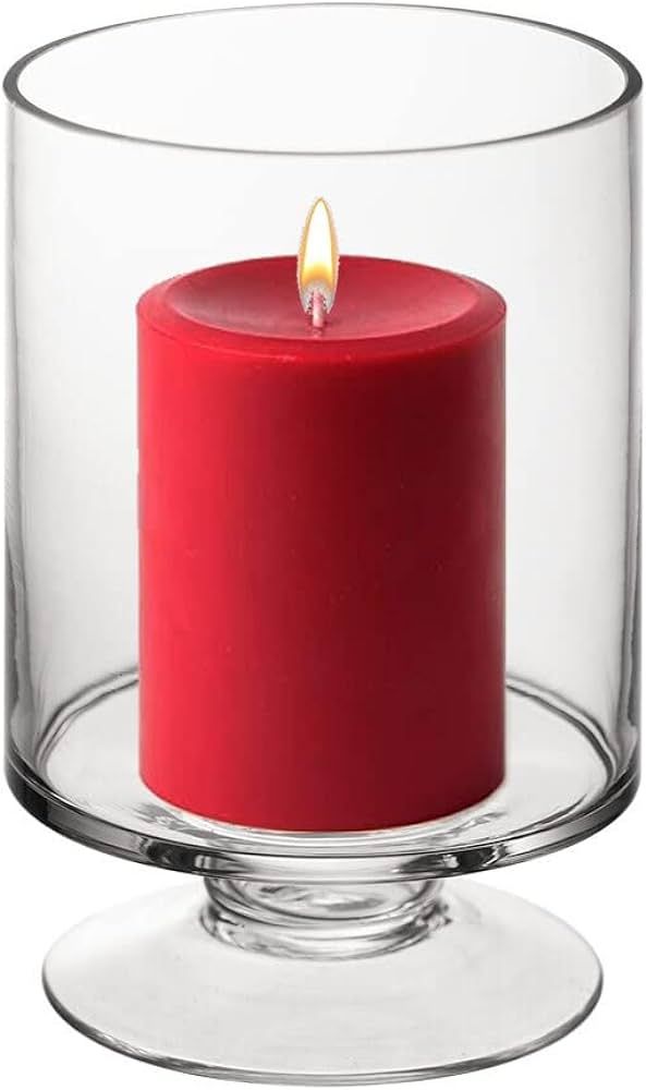 CYS EXCEL Glass Hurricane Pillar Candle Holder (H:6" W:3.75") | Multiple Size Choices Short Stem ... | Amazon (US)