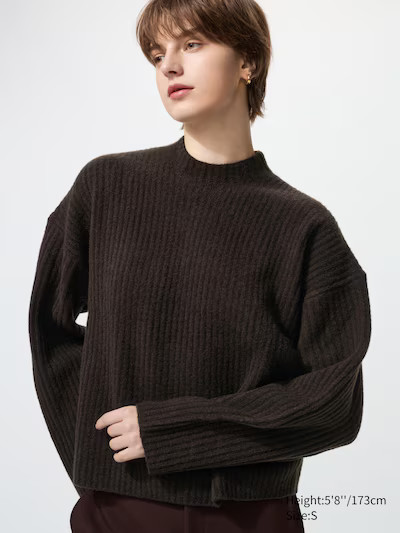 Soufflé Yarn Mock Neck JumperColour: 38 DARK BROWNSize: Women SXXSXSSMLXLXXLFind my sizeGet help... | UNIQLO (UK)