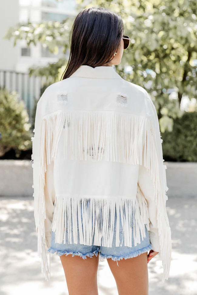 Forever Dreaming Cream Fringe Detail Jacket | Pink Lily