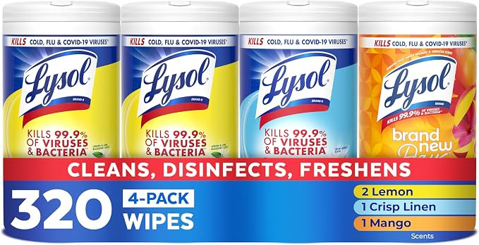 Lysol Disinfecting Wipes, Cleaner, Lemon + Mango + Linen, 80 ct. (4 Pack) | All Purpose Cleaner, ... | Amazon (US)