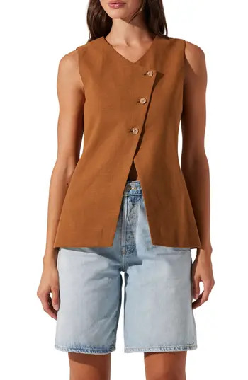 ASTR the Label Sonja Asymmetric Button Vest in Brown at Nordstrom Rack, Size Large | Nordstrom Rack