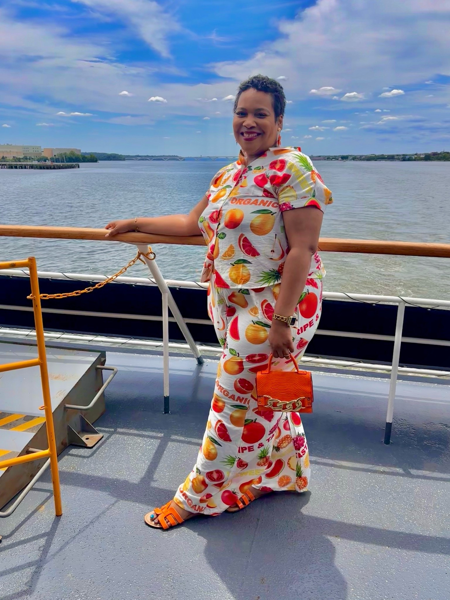 Decided to slow down and enjoy life today. 🌊✨ two piece sets, printed two piece sets, fruit print pattern set, vacation outfits beach, summer outfits over 40, plus size sets, plus size fashion, orange slides.

#LTKootd #LTKOver40 #LTKPlusSize