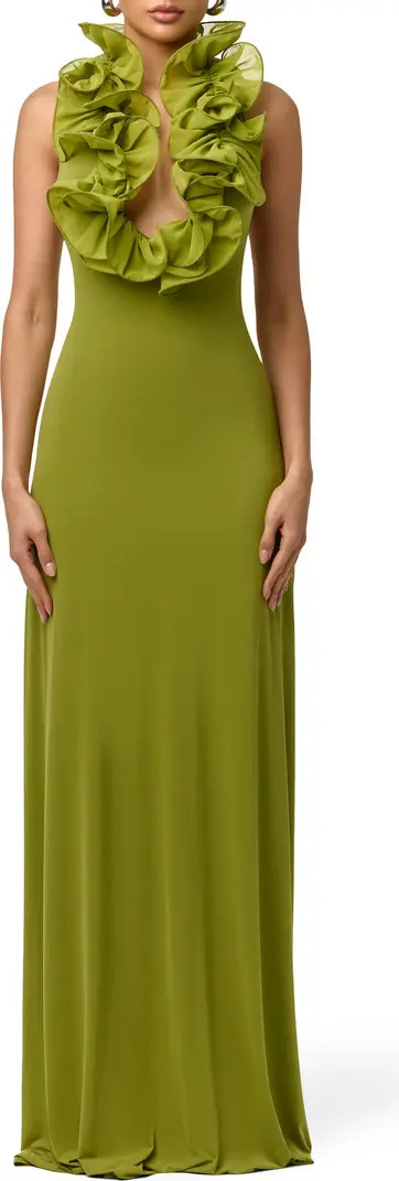 Ruffle Plunge Halter Maxi Dress | Nordstrom