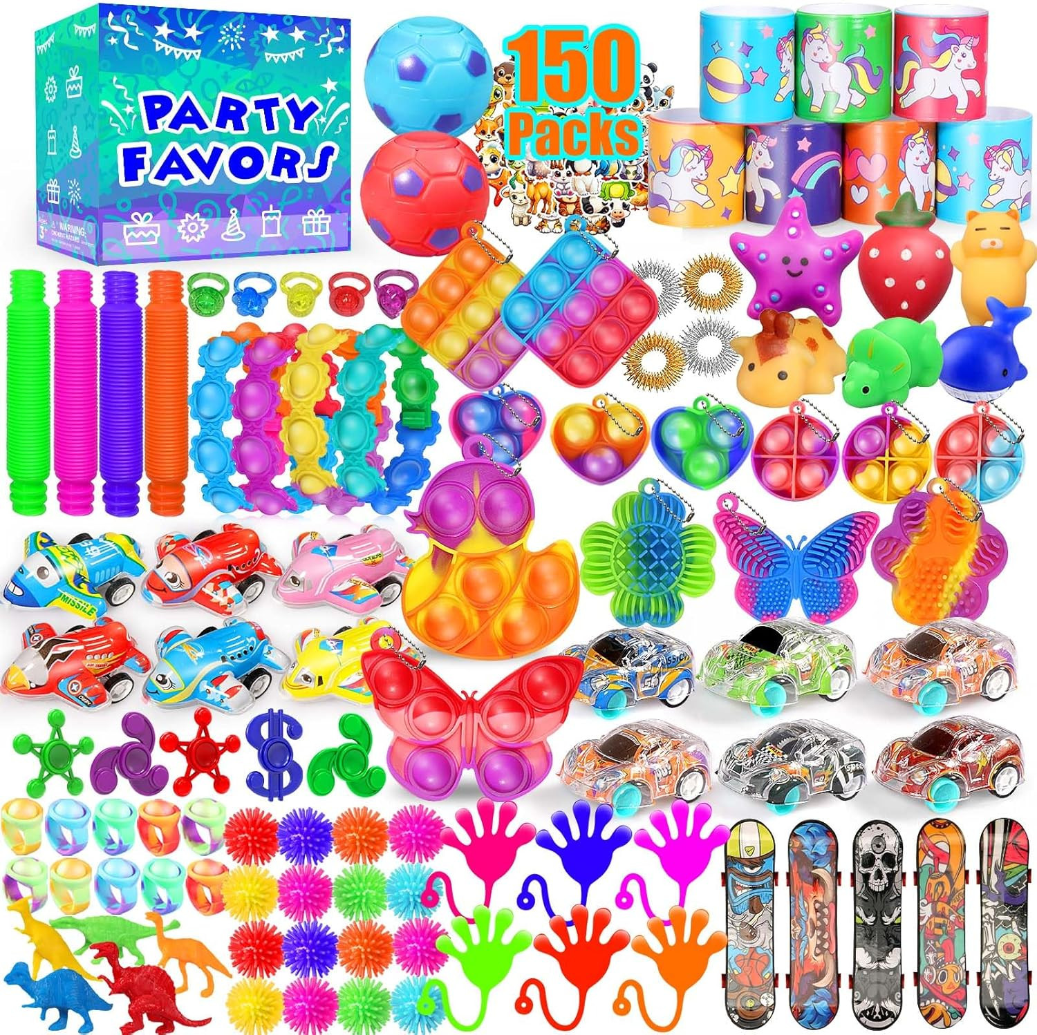 Party Favors for Kids 8-12 4-8, 150-Pack Fidget Toys Bulk, Treasure Box Toys for Classroom, Stocking Stuffers Goodie Bags, Classroom Prizes, Birthday Holiday for Boys Girls | Amazon (US)
