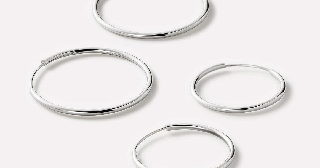 White Gold Hoop Earrings - White Gold Slim Hoops Set | Ana Luisa