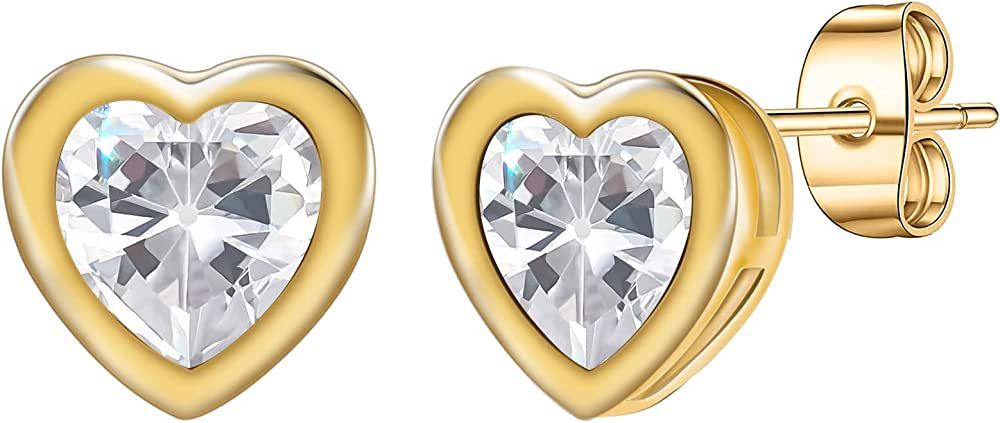 Gold Stud Earrings for Women 14k Gold Plated Silver Rose Gold Cute Earrings Pearl Heart Mushroom ... | Amazon (US)
