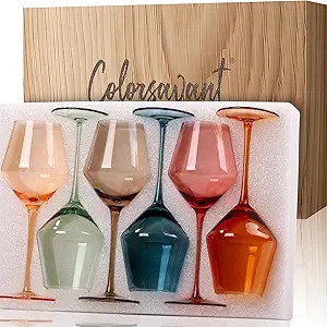 Colored Wine Glasses Set of 6-16OZ Colorful Wine Glass with Stem【HandBlown】 Muted Wine Glasse... | Amazon (US)