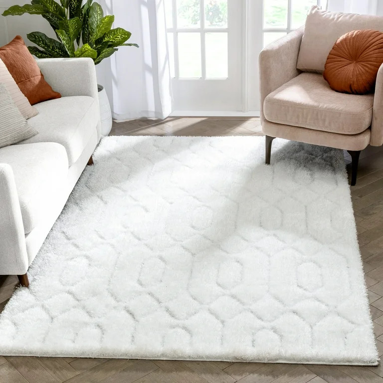 Well Woven Logan Winona Honeycomb Hexagon Pattern Shag 3D Textured Ivory 5' x 7' 3" Area Rug | Walmart (US)