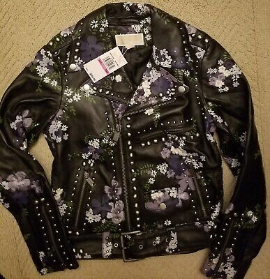 Michael kors Embroidered Studded Floral Leather Jacket Multi XXS Nwt $650+LOVELY | eBay US
