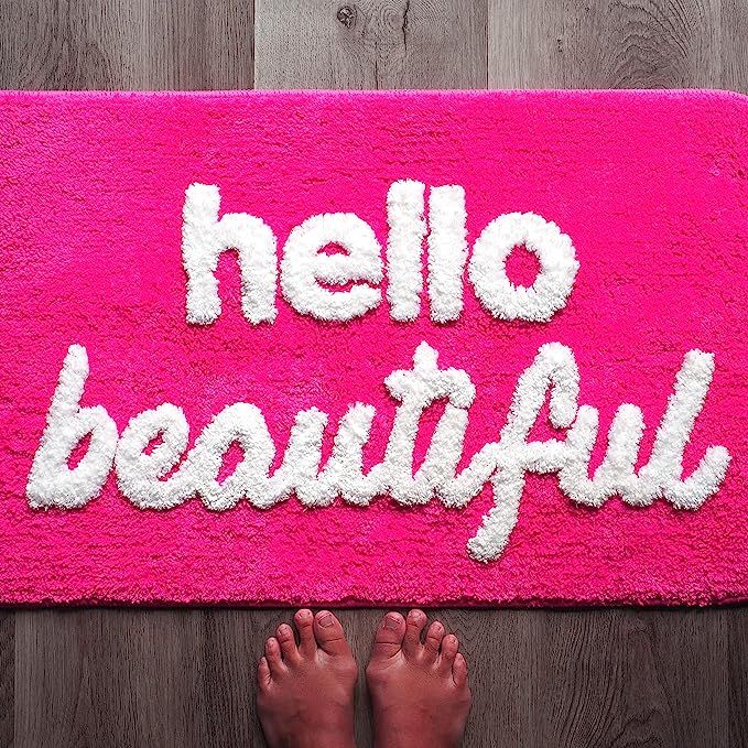 Hello Beautiful Bath Mat Hot Pink Peach Coral Magenta Cute Bathroom Rugs for Girls You Look Good ... | Amazon (US)