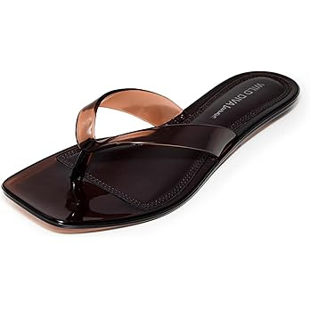 Wild Diva ROME-01 Women's Clear Square Toe Jelly Thong Flip Flop Sandals | Amazon (US)
